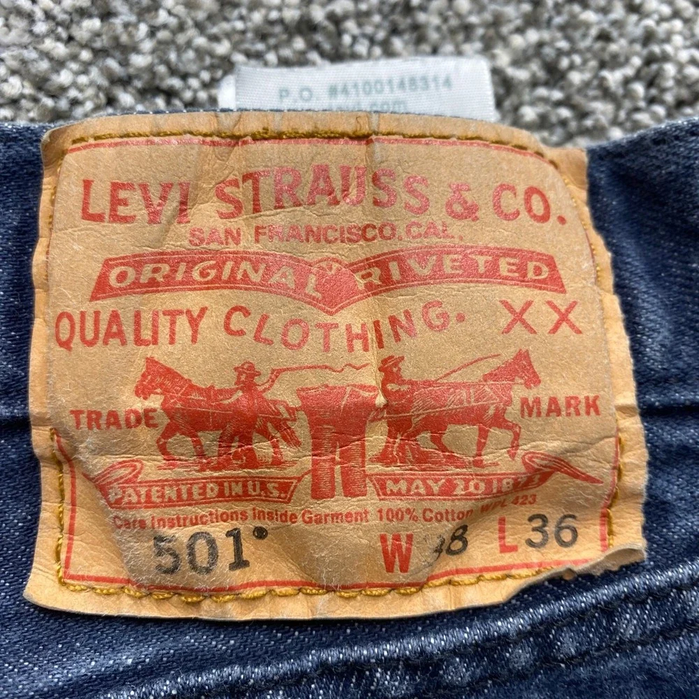 VTG Levis Jeans Mens 36X33 Dark Blue Denim Pants 501 Button Fly Straight 90s Y2K